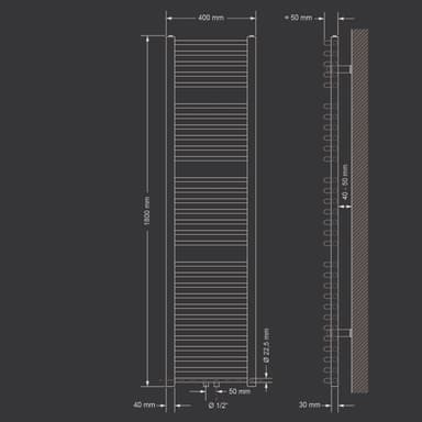 Håndklæde med vægtilslutning sæt inkl. Termostat ECD Germany Model Sahara 400 x