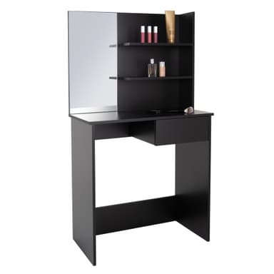 ECD Germany Moderne sminkebord med spejl, skuffe, 2 rum, 75x40x135cm, sort,