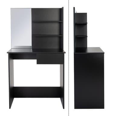 ECD Germany Moderne sminkebord med spejl, skuffe, 2 rum, 75x40x135cm, sort,