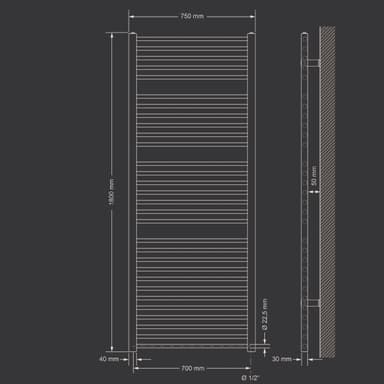 Radiator håndklæde ECD Germany Model Sahara x 750 krom 1800 mm lige med