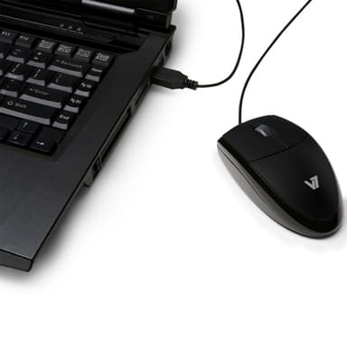V7 MV3000010-BLK-5E, Ambidextrous, Optisk, USB Type-A, 1000 DPI, Svart