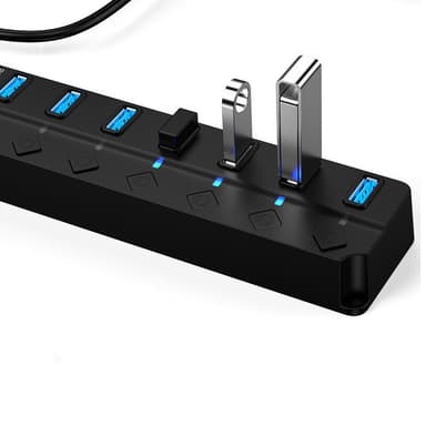 USB splitter USB 2.0 hub 480 Mbps 7-ports individuelle LED tænd/sluk-kontakter