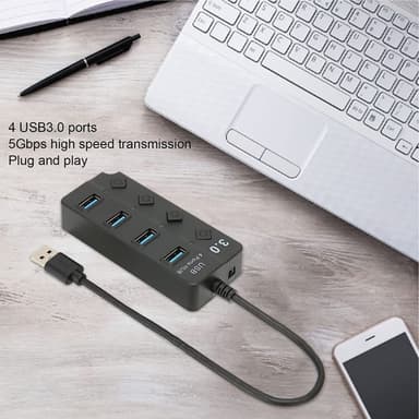 USB-splitter USB 3.0-hub 5Gbps 4-portars individuella LED på/av-brytare