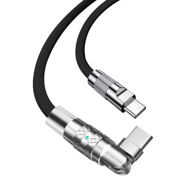 120W flydende silikone 90° rotationshurtigt opladningskabel med Type-C-port Sort 123 x 0.6cm