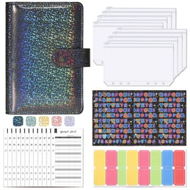 INF A6 Budget Planner Binder – 6 Huller Loose Leaf Notebook med 8 Binder Lommer Sort