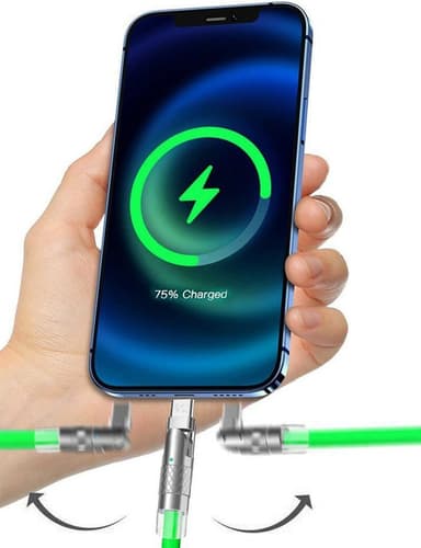 INF 120W flydende silikone 90° rotationshurtigt opladningskabel med Type-C-port Grøn