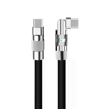 120W flydende silikone 90° rotationshurtigt opladningskabel med Type-C-port Sort 123 x 0.6cm