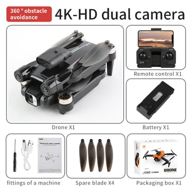 INF 4K Drone med foldedesign, dobbeltkamera, fjernbetjening, undgåelse af forhindringer Sort