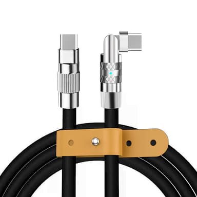 120W flydende silikone 90° rotationshurtigt opladningskabel med Type-C-port Sort 123 x 0.6cm