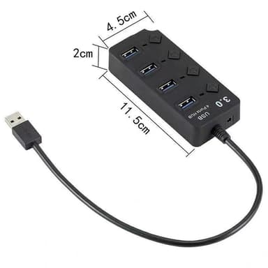 USB-splitter USB 3.0-hub 5Gbps 4-portars individuella LED på/av-brytare
