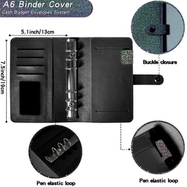 INF A6 Budget Planner Binder – 6 Huller Loose Leaf Notebook med 8 Binder Lommer Sort