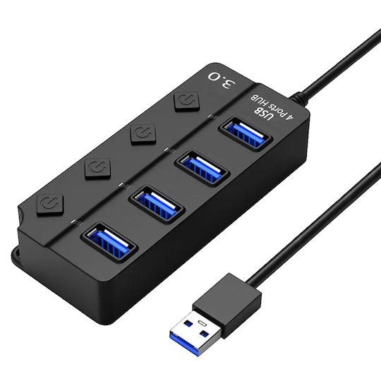 USB-splitter USB 3.0-hub 5Gbps 4-portars individuella LED på/av-brytare