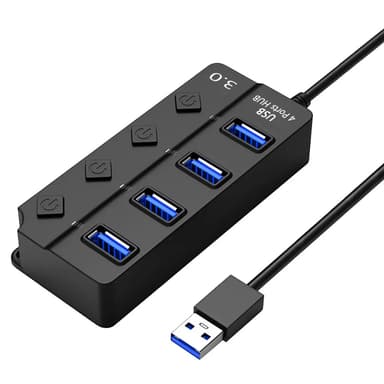 USB-splitter USB 3.0-hub 5Gbps 4-portars individuella LED på/av-brytare
