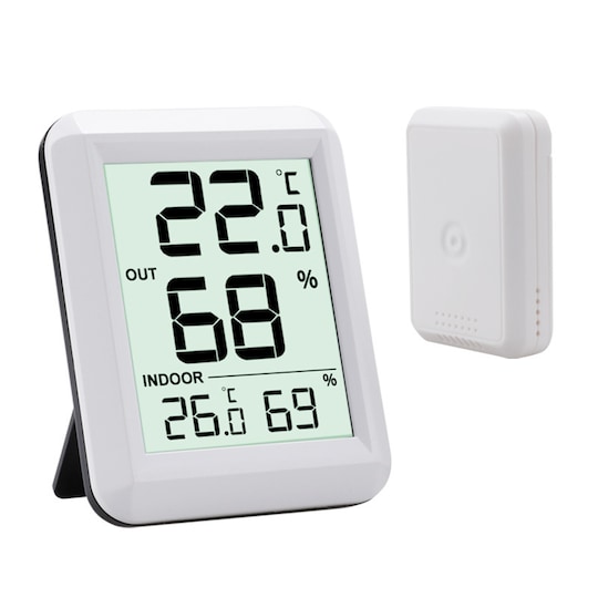 Indendørs/udendørs trådløst termometer og hygrometer Hvid