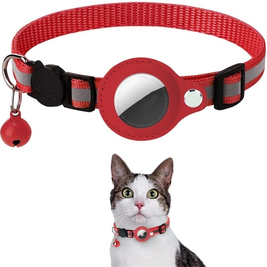 SKALO kattehalsbånd AirTag-holder og klokke - Rød