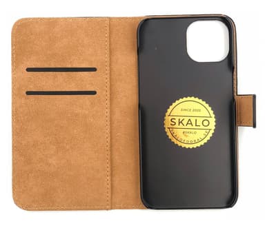 SKALO iPhone 14 Plus Flip Cover m. Pung i Ægte Læder - Brun