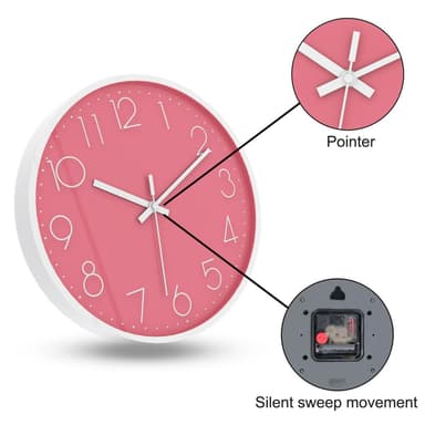 Vægur i30,5 cm diameter Ur (hvid - pink)