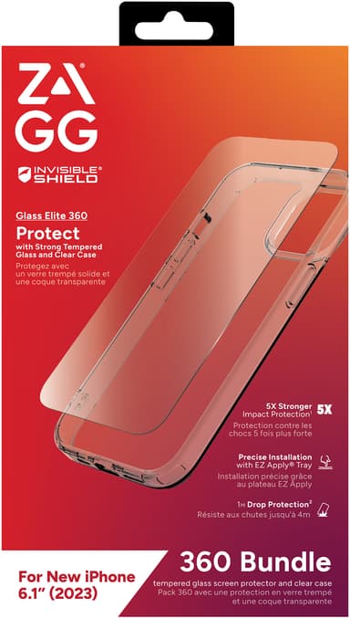 Zagg iPhone 15 Glass Elite 360 etui og skærmbeskytter (gennemsigtig)