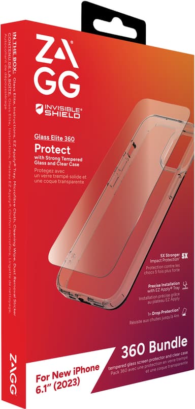 Zagg iPhone 15 Glass Elite 360 etui og skærmbeskytter (gennemsigtig)