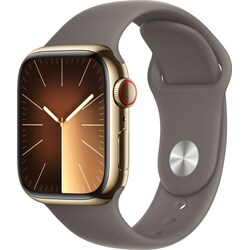 Apple Watch S9 41mm GPS+CEL (Guld Rustfrit/Ler Sportsbånd) M/L