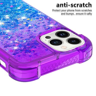 SKALO iPhone 15 Pro Max Kvicksand Glitter Hjerter TPU Cover - Lilla-Blå
