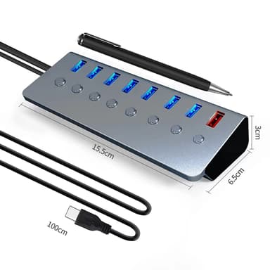 USB splitter USB 3.0 hub 5 Gbps 8-ports individuelle LED tænd/sluk-kontakter