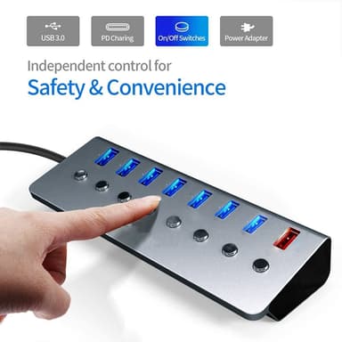 USB splitter USB 3.0 hub 5 Gbps 8-ports individuelle LED tænd/sluk-kontakter