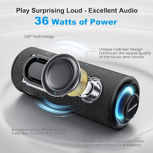 Bluetooth-højttaler 36W bærbar højttaler med stereolydbase, Bluetooth 5.3 trådløs IP7x vandtæt højttaler