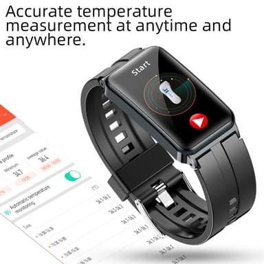 INF Smartwatch med EKG/HRV-puls, blodsukker, sportstilstande Sort