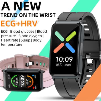 INF Smartwatch med EKG/HRV-puls, blodsukker, sportstilstande Sort