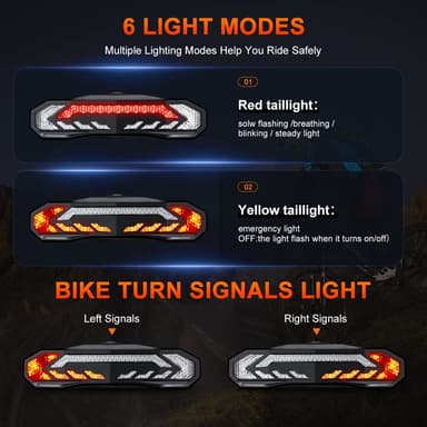 INF Cykelbaglygte med blink, bremselys og cykelalarm 110 dB Sort