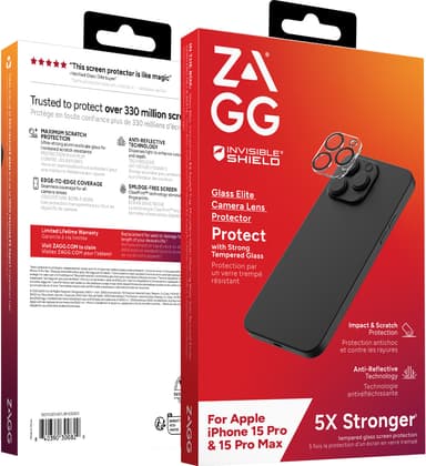 ZAGG InvisibleShield iPhone 15 Pro/iPhone 15 Pro Max Kameralinsebeskytter Glass Elite Camera Lens Protector