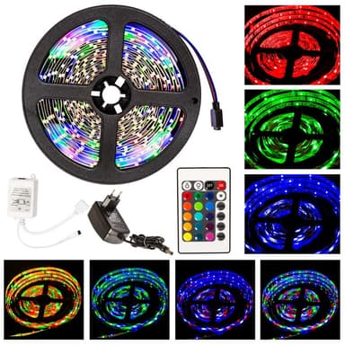 4x RGB LED bånd 5 m. med fjernbetjening - hvid
