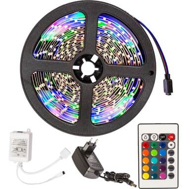 RGB LED bånd 5 m. med fjernbetjening - hvid
