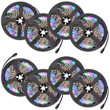 8x RGB LED bånd 5 m. med fjernbetjening - hvid