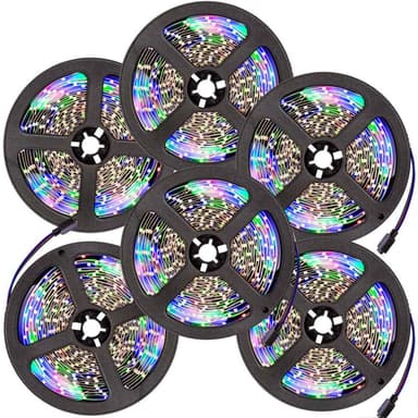 6x RGB LED bånd 5 m. med fjernbetjening - hvid