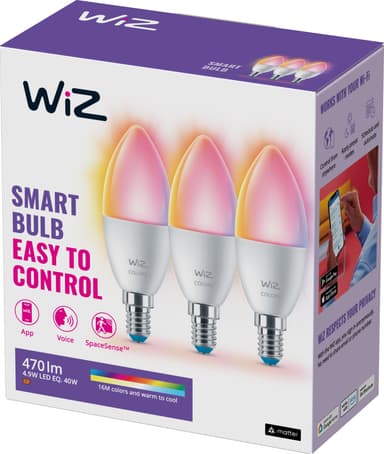 Wiz Connected Full Colour wi-fi BLE LED-pære 4,9W E14 3-pak