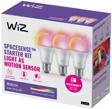 Wiz Connected Full Colour wi-fi BLE LED-pære 8,5W E27 3-pak