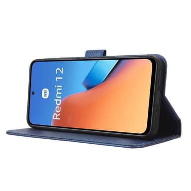 SKALO Xiaomi Redmi 12 4G/5G Premium Mini Rhombus Wallet Flip Cover - Blå