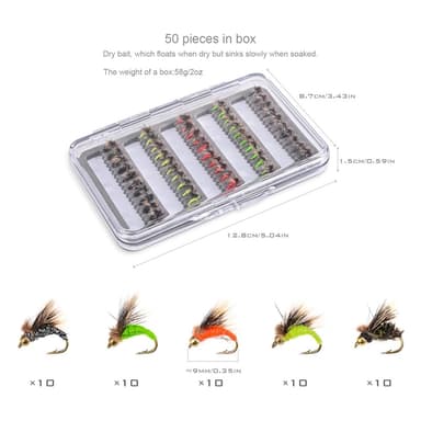 50 stk Fluefiskeri Drag Kit Bait Fisketilbehør - Flyve