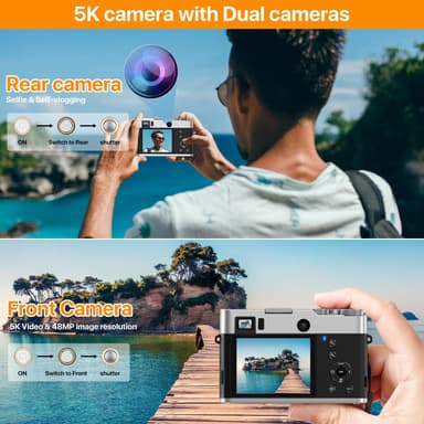 INF 5K digitalkamera, front-bagkameraer/søger/autofokus/anti-shake/32G-kort Sort
