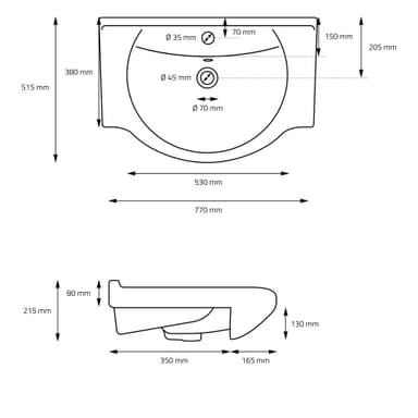 ML Design keramisk vask hvid 77x21,5x51,5 cm, indbygningsvask