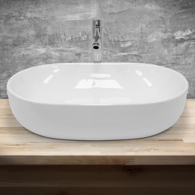 Håndvask oval form uden overløb 600x420x145 mm Hvid keramik