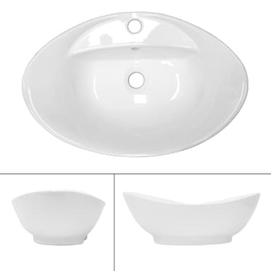 Vask med affaldssæt med overløbssæt 59x39,5x20,5 cm hvid keramik