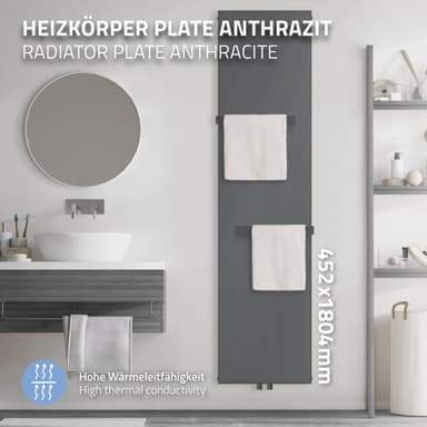 Plan radiator med 2 håndklædetørrere Design radiator 452x1800mm antracit