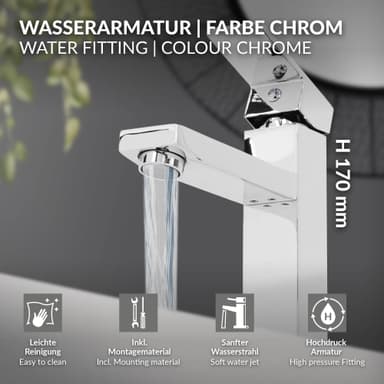 LuxeBath badeværelsesarmatur, håndvaskarmatur til badeværelse, krom