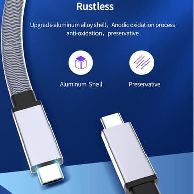 NÖRDIC 20 cm fladt og tyndt kabel USB3.2 Gen2 USB-C til C hurtigopladning med strømforsyning PD100W 5A 10Gbps 4K 60Hz med Emarker