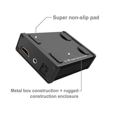 NÖRDIC HDMI Audio Extractor, 1xHDMI ind til 1xHDMI 4K/30Hz, Digital (Toslink), analog lyd (Stereo) ud. Til Xbox One, PS3/PS4, Apple TV, DTS, Dolby