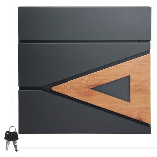 ML-Design brevkasse 37x36,5x11 cm antracit/træmønstret stål