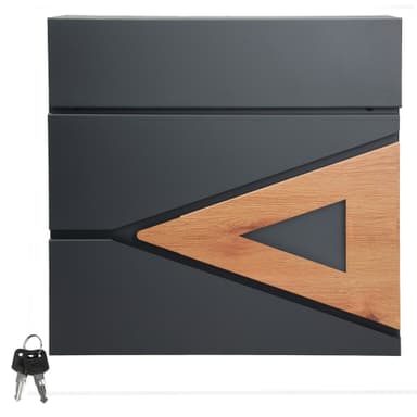 ML-Design brevkasse 37x36,5x11 cm antracit/træmønstret stål